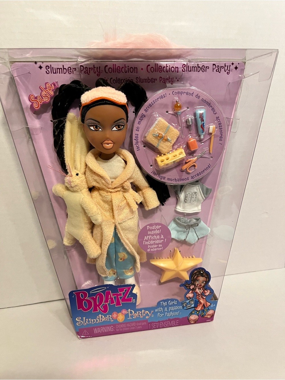 Bratz Slumber Party Sasha Fashion Doll with 2 Sets of Pajamas, Plush, and Access